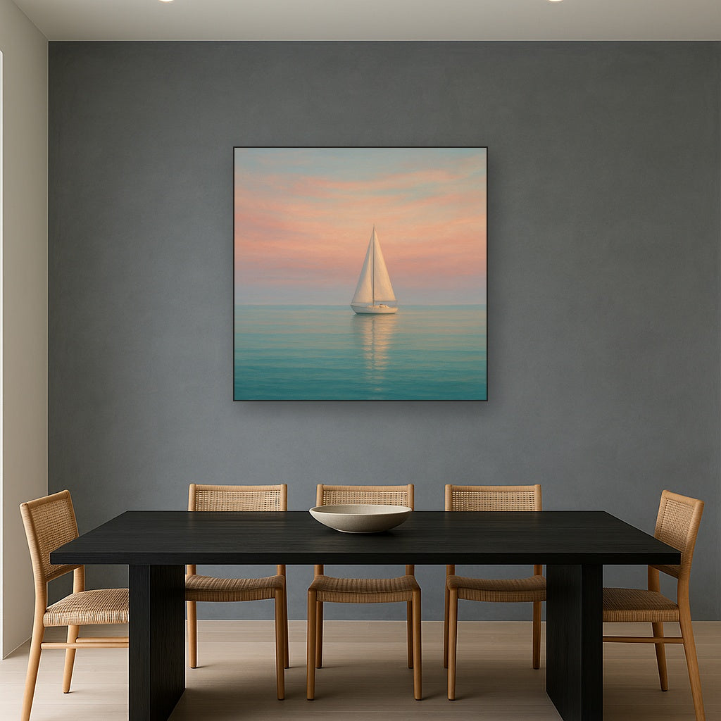 Solitary Sailboat on Vast Glass Horizon No. 7 Fine Art Oil Painting - View 4