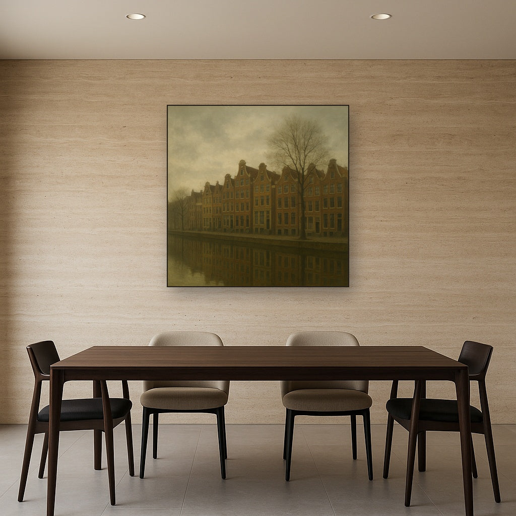 Amsterdam Canal Houses Under Overcast Sky No. 12 Oil Painting - View 4