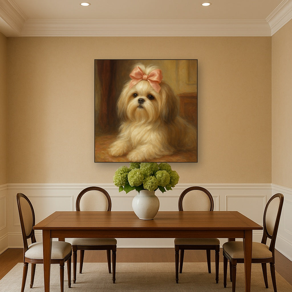 Sweet Shih Tzu with Silk Bow in Parlor No. 3 Fine Art Oil Painting - View 4