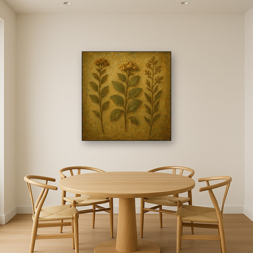 Antique Botanical Herbarium Study No. 5 Oil Painting - Styled in Elegant Dining Room