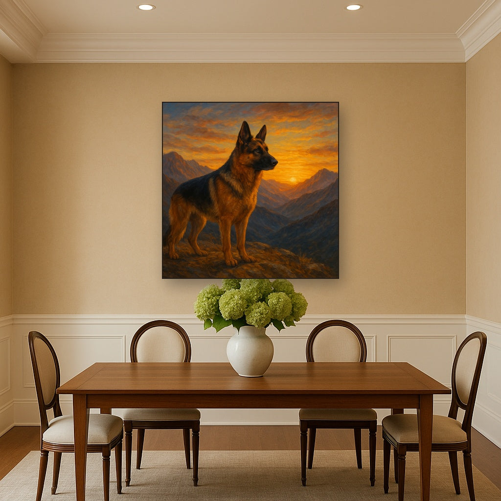 German Shepherd Standing in Alpine Sunset Fine Art Oil Painting - View 4