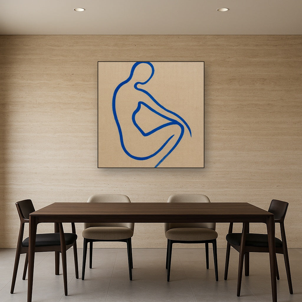Cobalt Blue & Pale Oat Contour No. 8 - Modern Fine Art Oil Painting - View 4