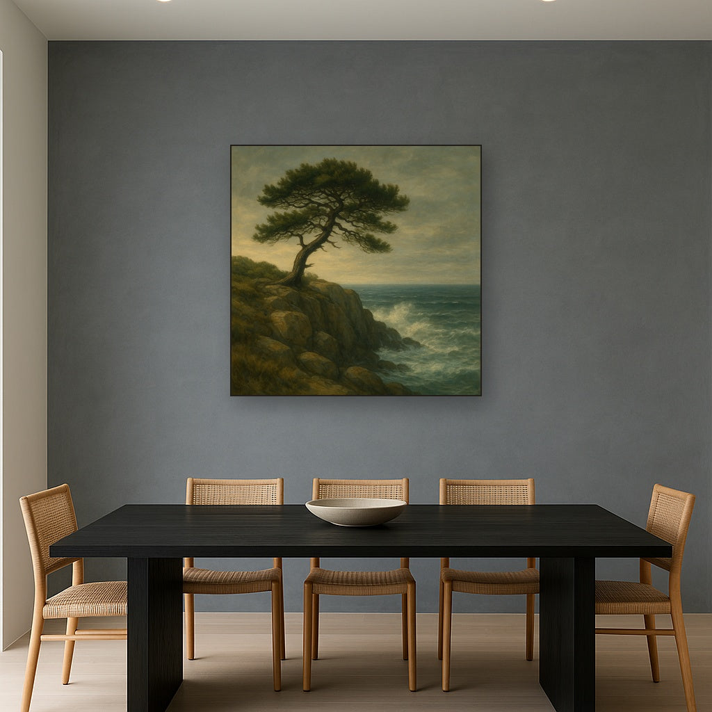 Wild Coastal Pine on Stormy Granite Cliff No. 4 Oil Painting - View 4