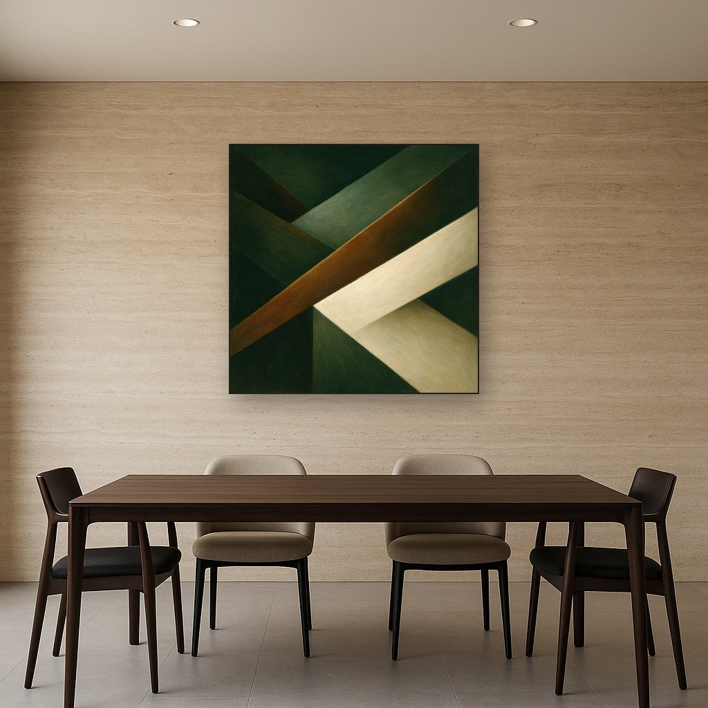 Kinetic Diagonal Planes in Forest & Alabaster No. 11 Fine Art Oil Painting - View 4