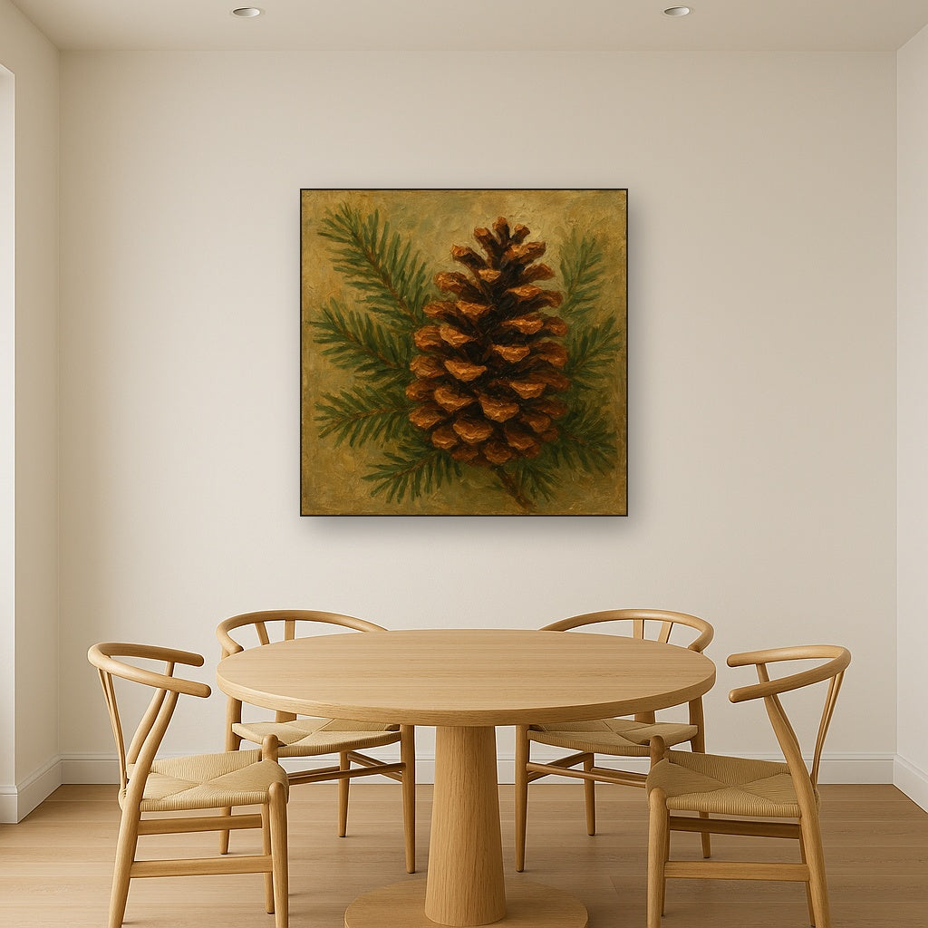 Scandinavian Pine Cone Botanical Oil Painting - View 4