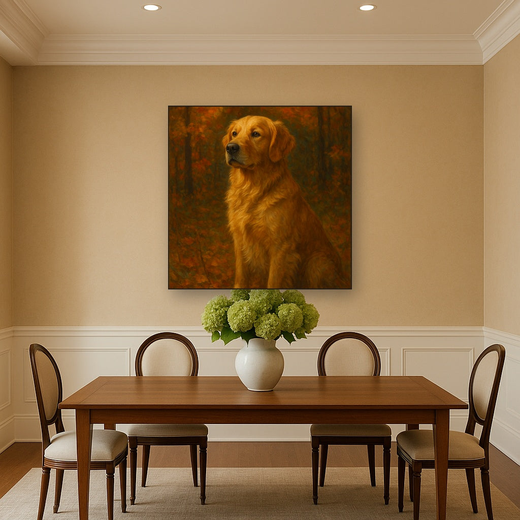 Noble Golden Retriever in Autumn Woods No. 3 Fine Art Oil Painting - View 4