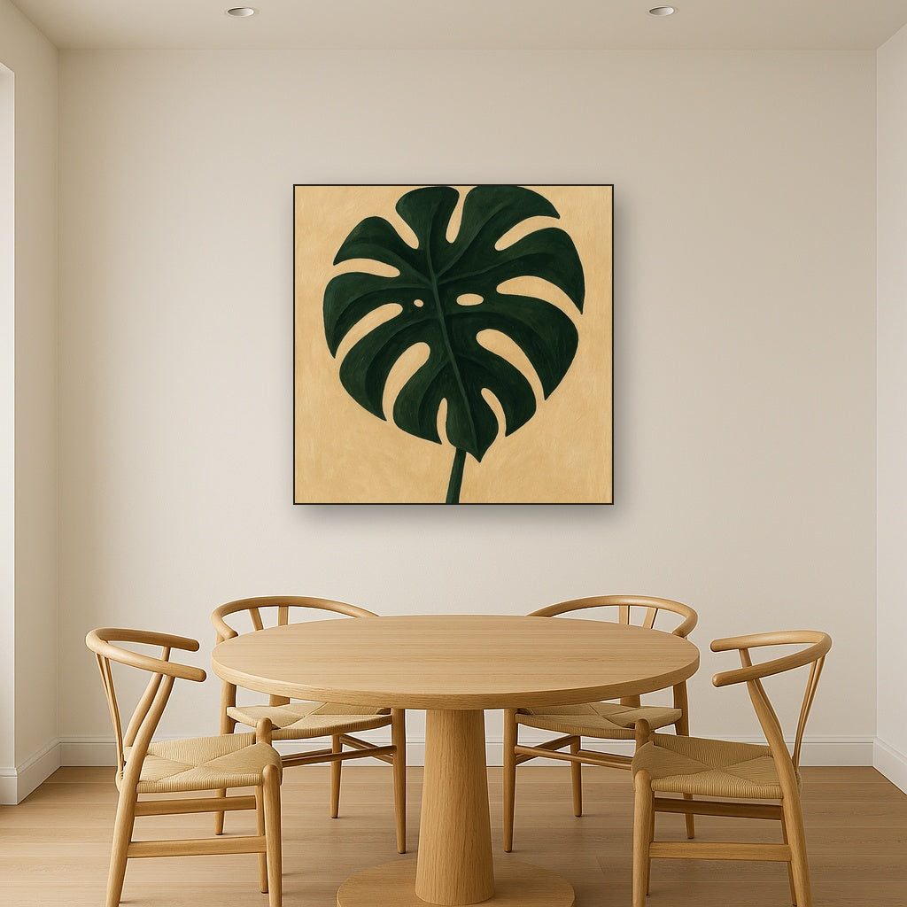 Biophilic Monstera Silhouette Oil Painting - View 4