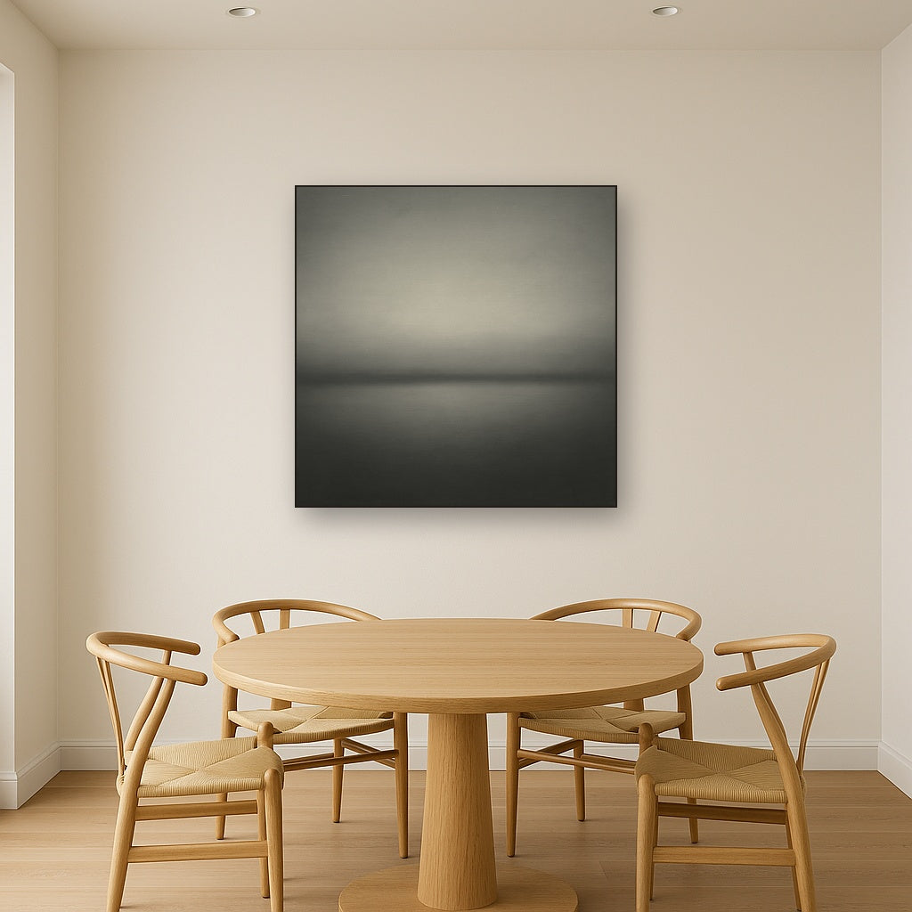 Monochrome Charcoal Drift & Soft Sfumato Horizon No. 8 Oil Painting - View 4