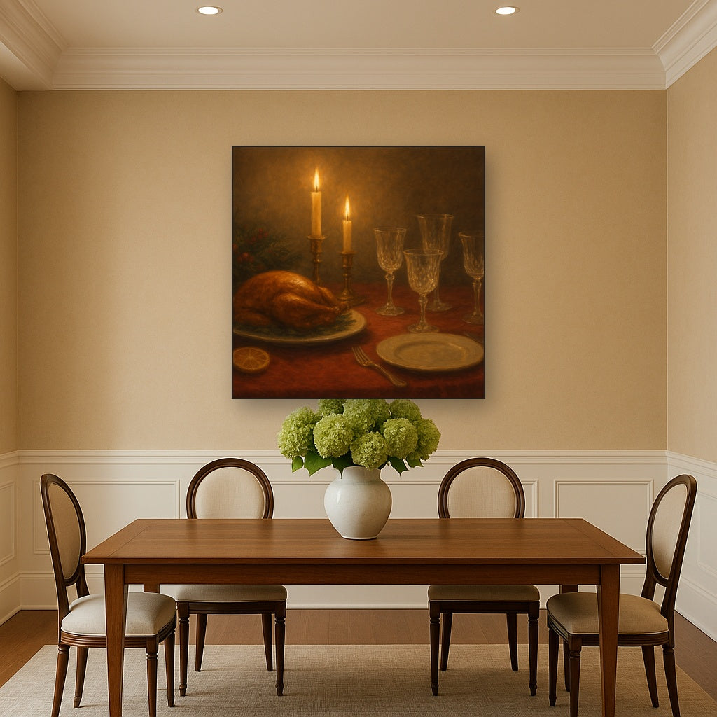 Candlelit Holiday Table & Vintage Glassware No. 4 Oil Painting - View 4