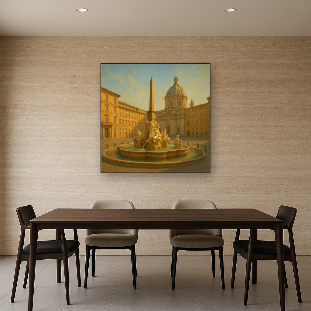 Rome Piazza Fountain in Morning Sunlight No. 17 Oil Painting - View 4