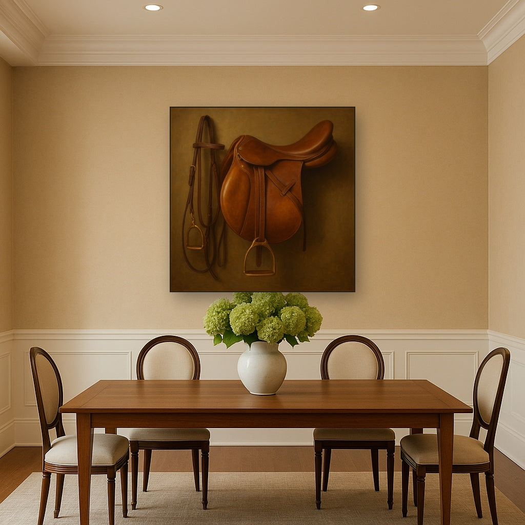 Vintage Bridle & Polished Leather Saddle No. 17 Oil Painting - View 4