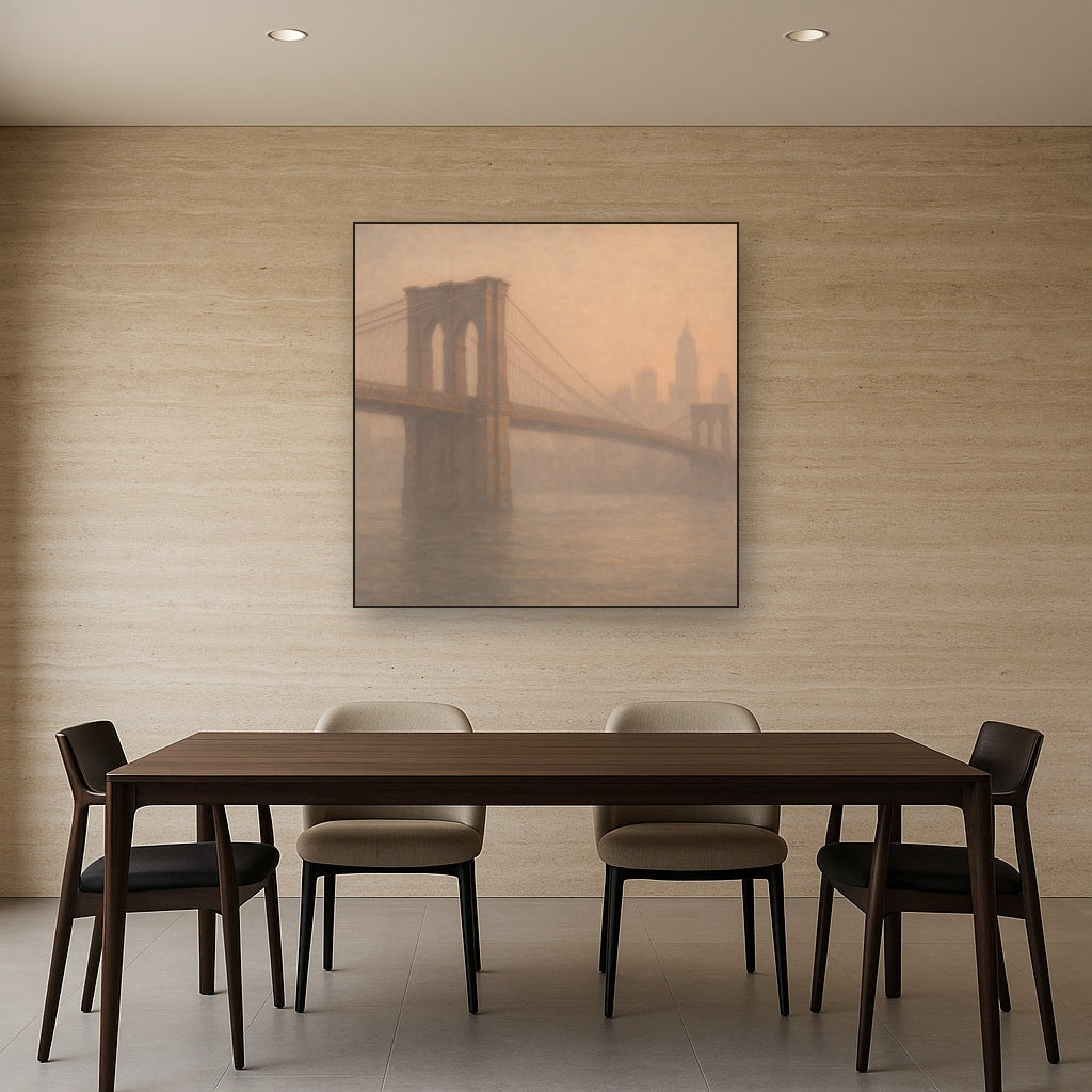 Brooklyn Bridge in Morning River Mist No. 3 Oil Painting - View 4