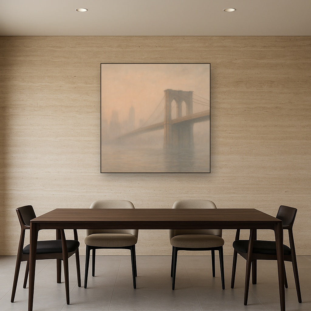 Brooklyn Bridge in Morning River Mist No. 7 Oil Painting - View 4