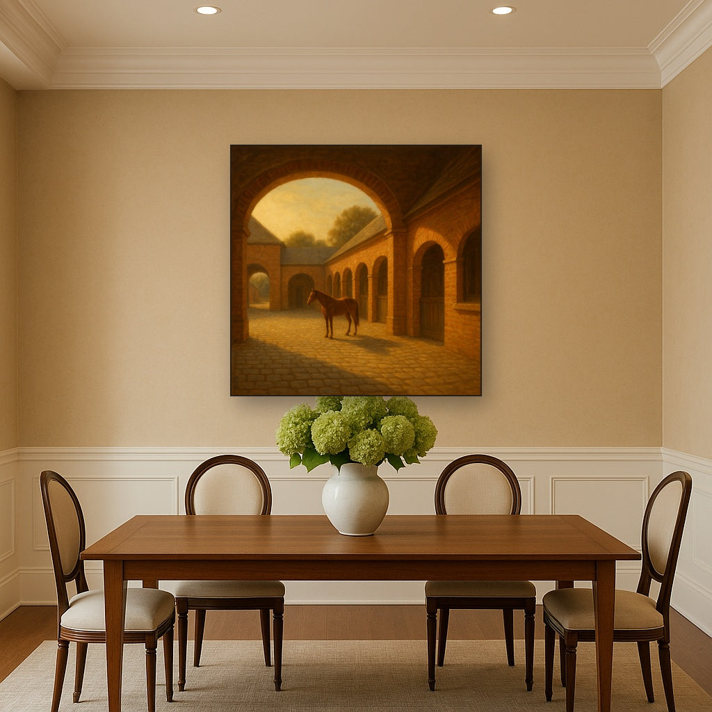 Equestrian Stable Courtyard in Late Afternoon No. 11 Oil Painting - View 4