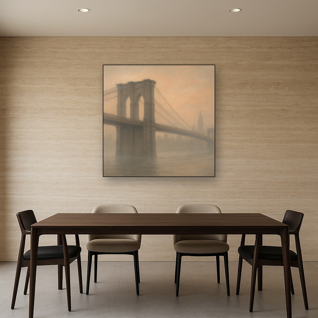 Brooklyn Bridge in Morning River Mist No. 8 Oil Painting - View 4