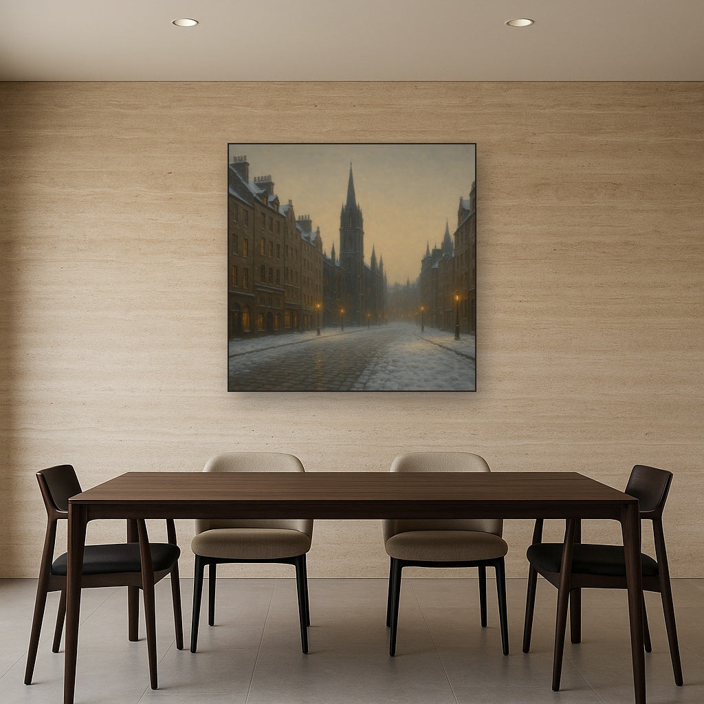 Edinburgh Old Town Royal Mile in Snow No. 11 Oil Painting - View 4