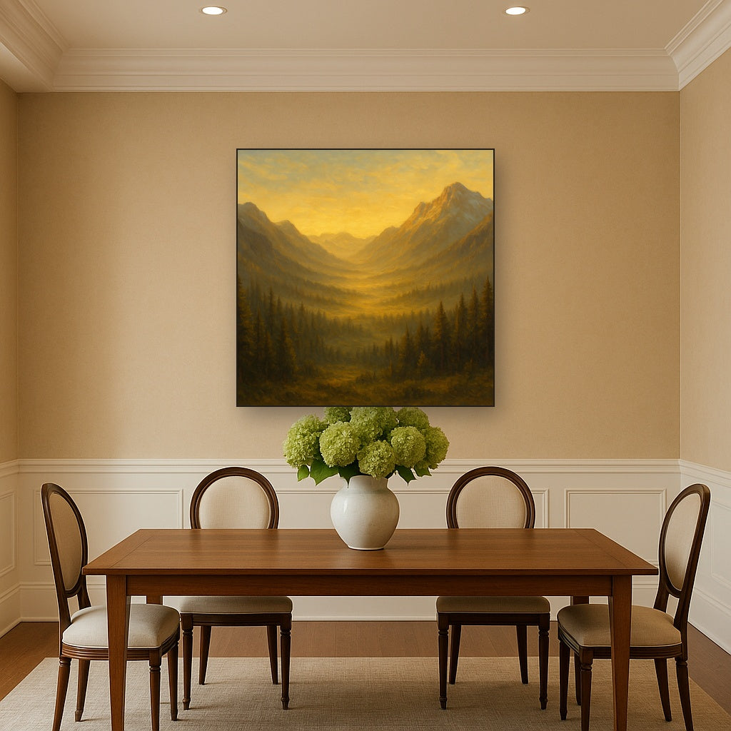 Alpine Valley at Dawn Landscape Oil Painting - View 4
