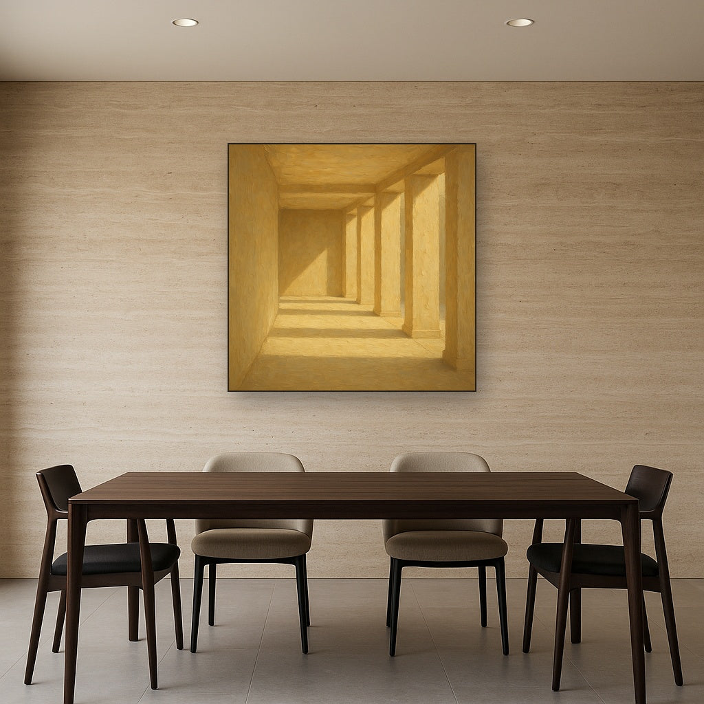 Minimalist Colonnade Light Passage No. 6 Oil Painting - Styled in Elegant Dining Room