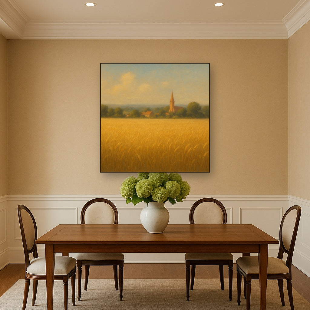 Sun-Drenched Wheatfield & Distant Village No. 6 Oil Painting - View 4