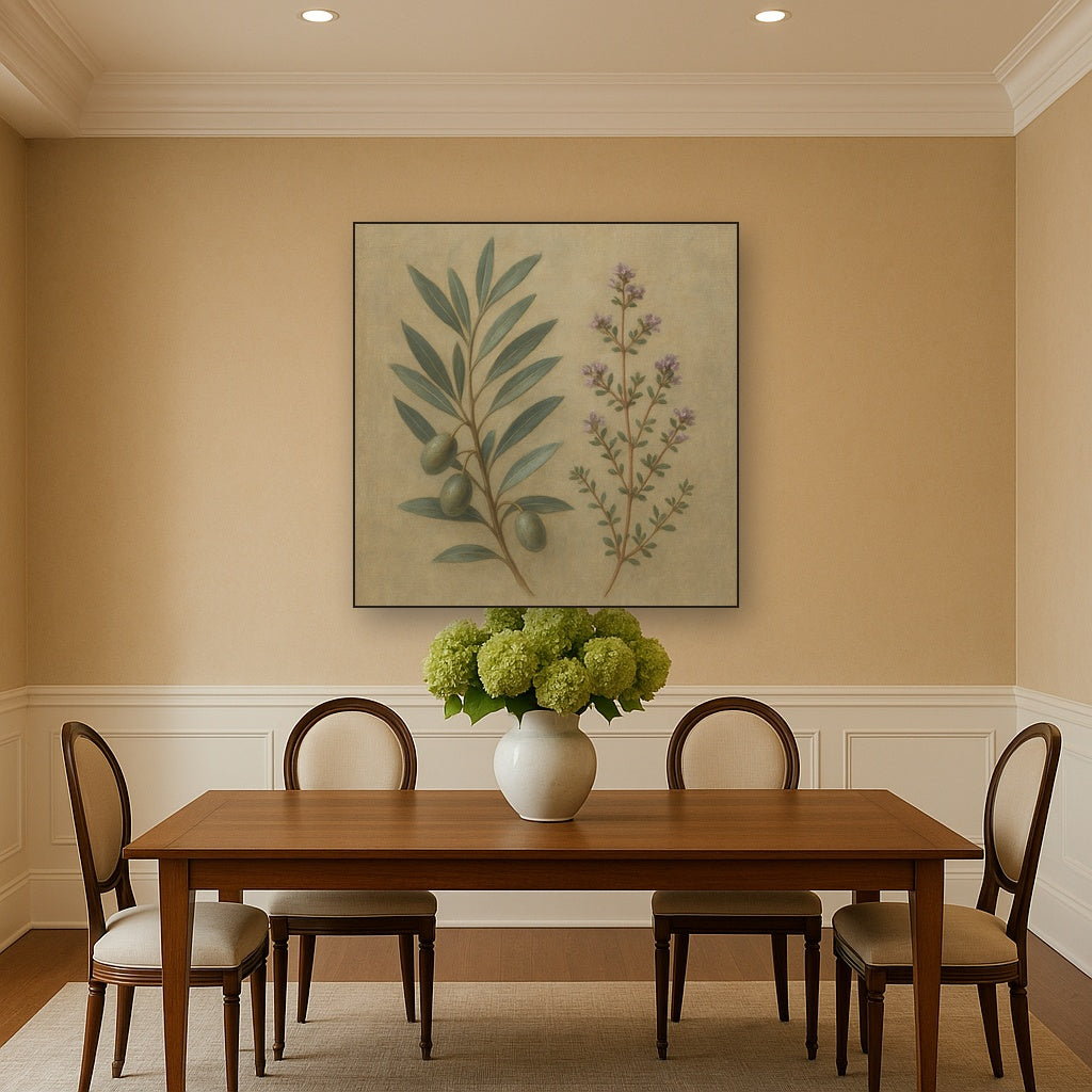 Olive Branches & Wild Thyme Botanical Study No. 6 Fine Art Oil Painting - View 4