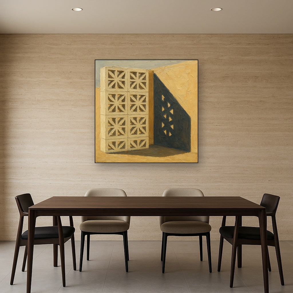 Desert Modern Breeze Block Shadow No. 6 Oil Painting - Styled in Elegant Dining Room