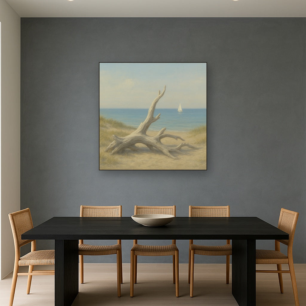 Sun-Bleached Driftwood & Distant Sailboat No. 19 Oil Painting - View 4