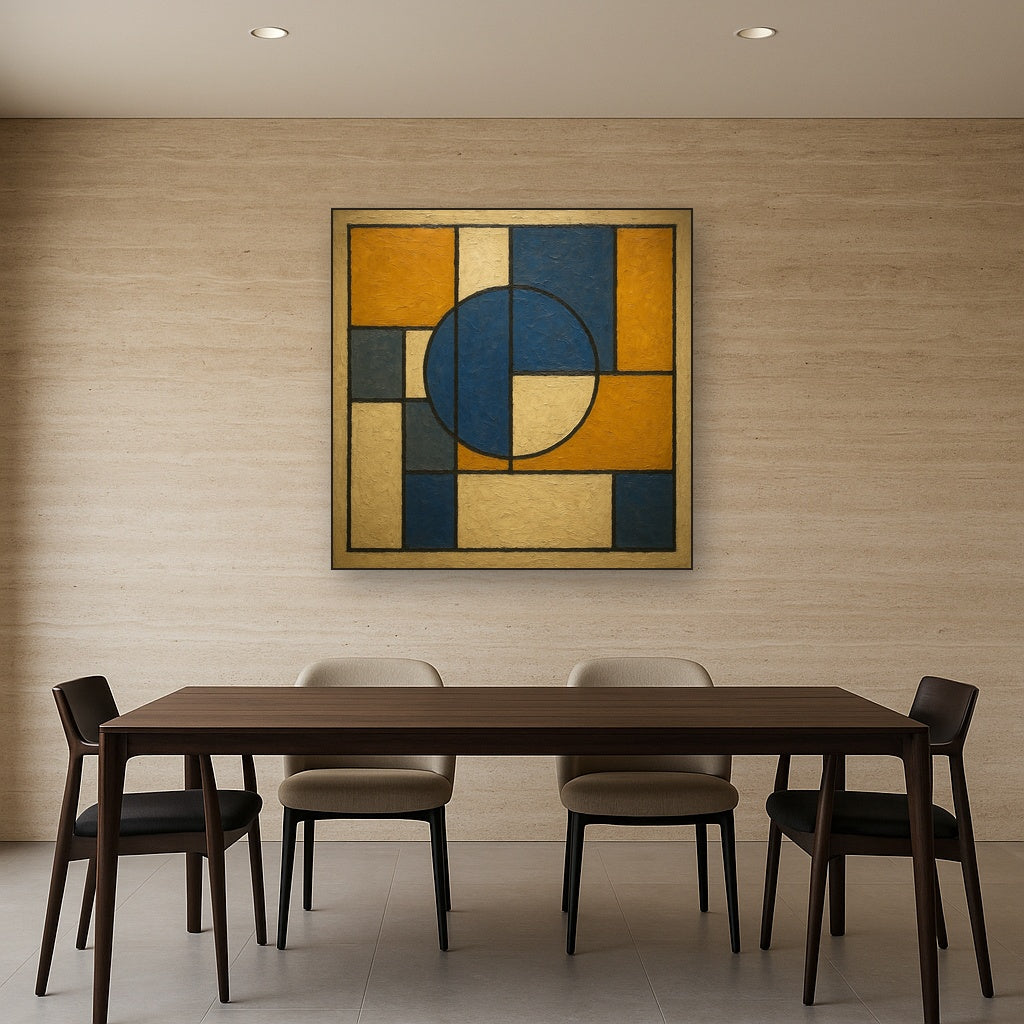 Bauhaus Geometric Balance No. 1 No. 4 Oil Painting - Styled in Elegant Dining Room