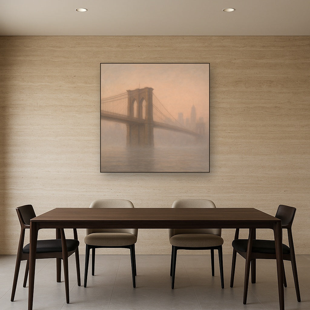 Brooklyn Bridge in Morning River Mist No. 27 Oil Painting - View 4