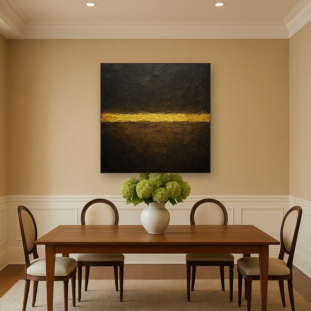 Gilded Horizon in Charcoal & Gold Leaf Oil Painting - View 4