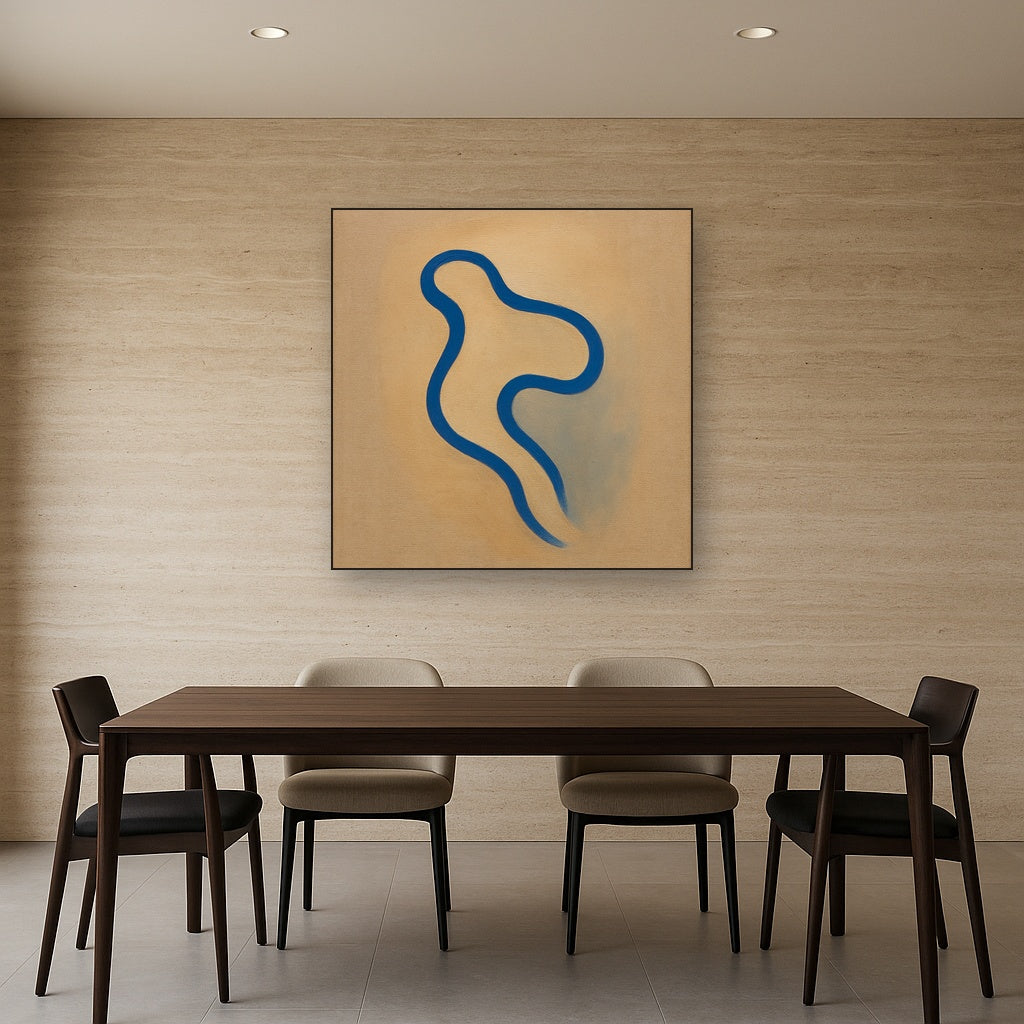 Cobalt Blue & Pale Oat Contour No. 8 - Modern Fine Art Oil Painting - View 4