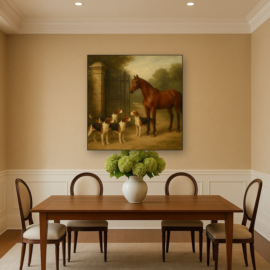 Hunting Hounds & Thoroughbred by Estate Gate No. 15 Oil Painting - View 4