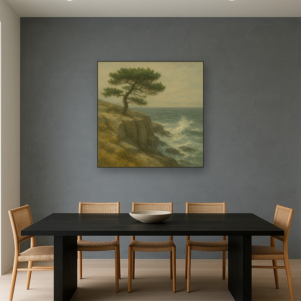 Wild Coastal Pine on Stormy Granite Cliff No. 13 Oil Painting - View 4