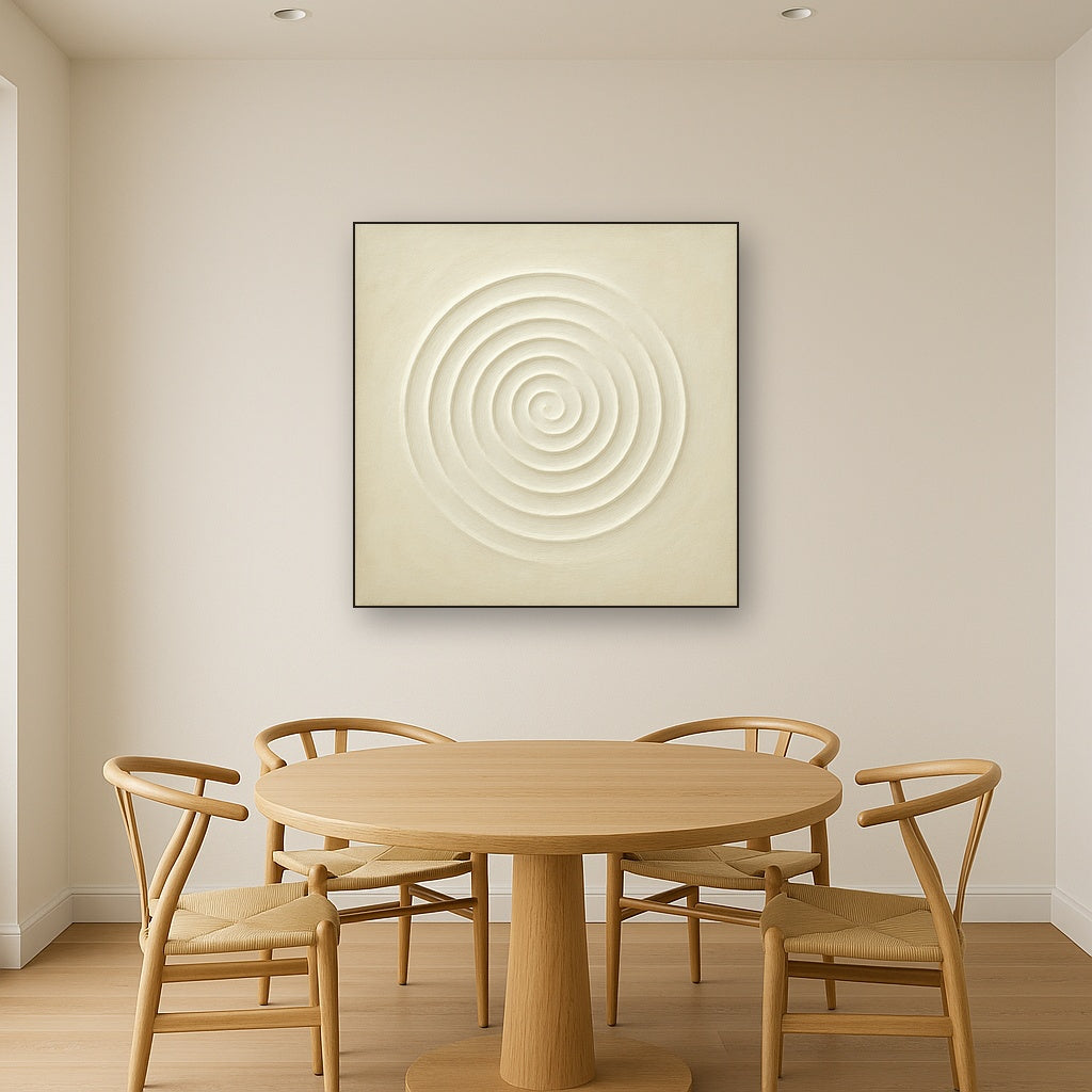 Concentric Zen Circles in Ivory No. 8 - Modern Fine Art Oil Painting - View 4