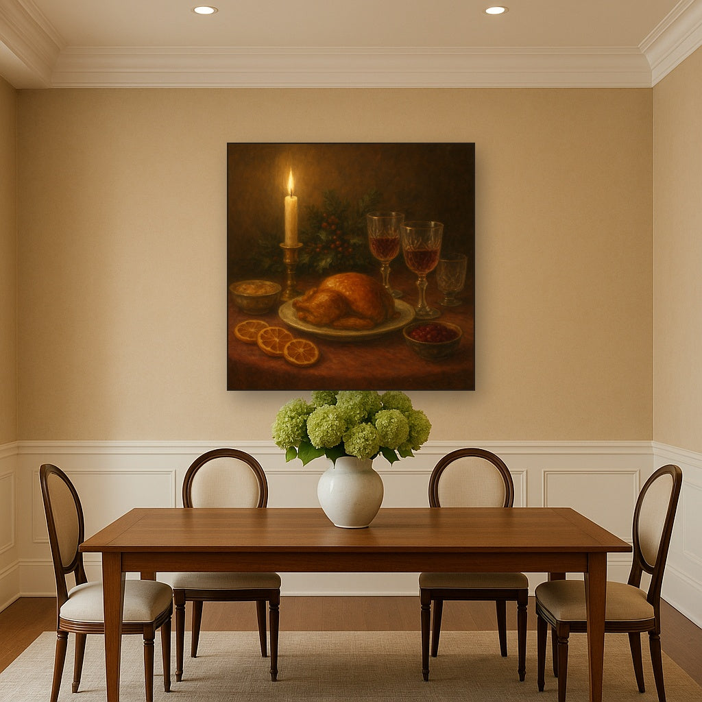 Candlelit Holiday Table & Vintage Glassware No. 5 Oil Painting - View 4
