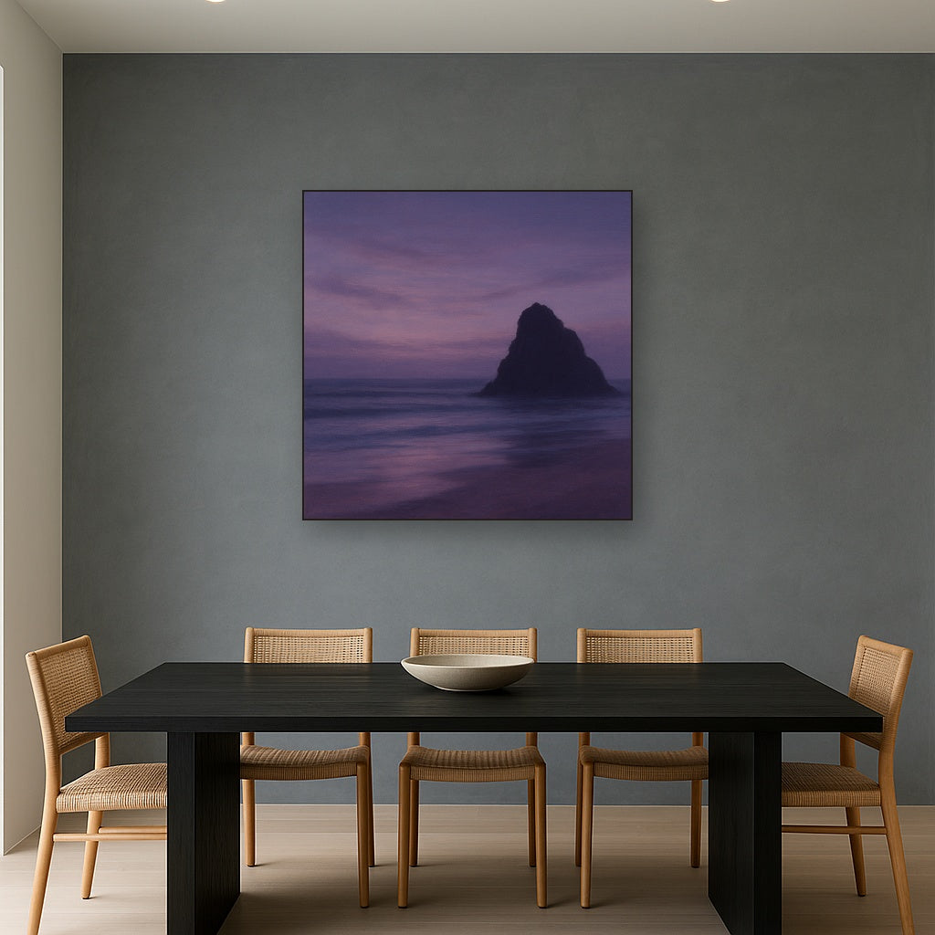 Dusky Twilight Seascape with Lavender Mist Fine Art Oil Painting - View 4