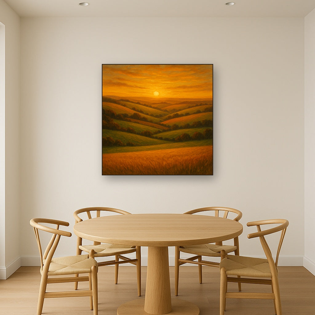 Rolling Pastoral Hills in Warm Golden Sunset No. 10 Fine Art Oil Painting - View 4