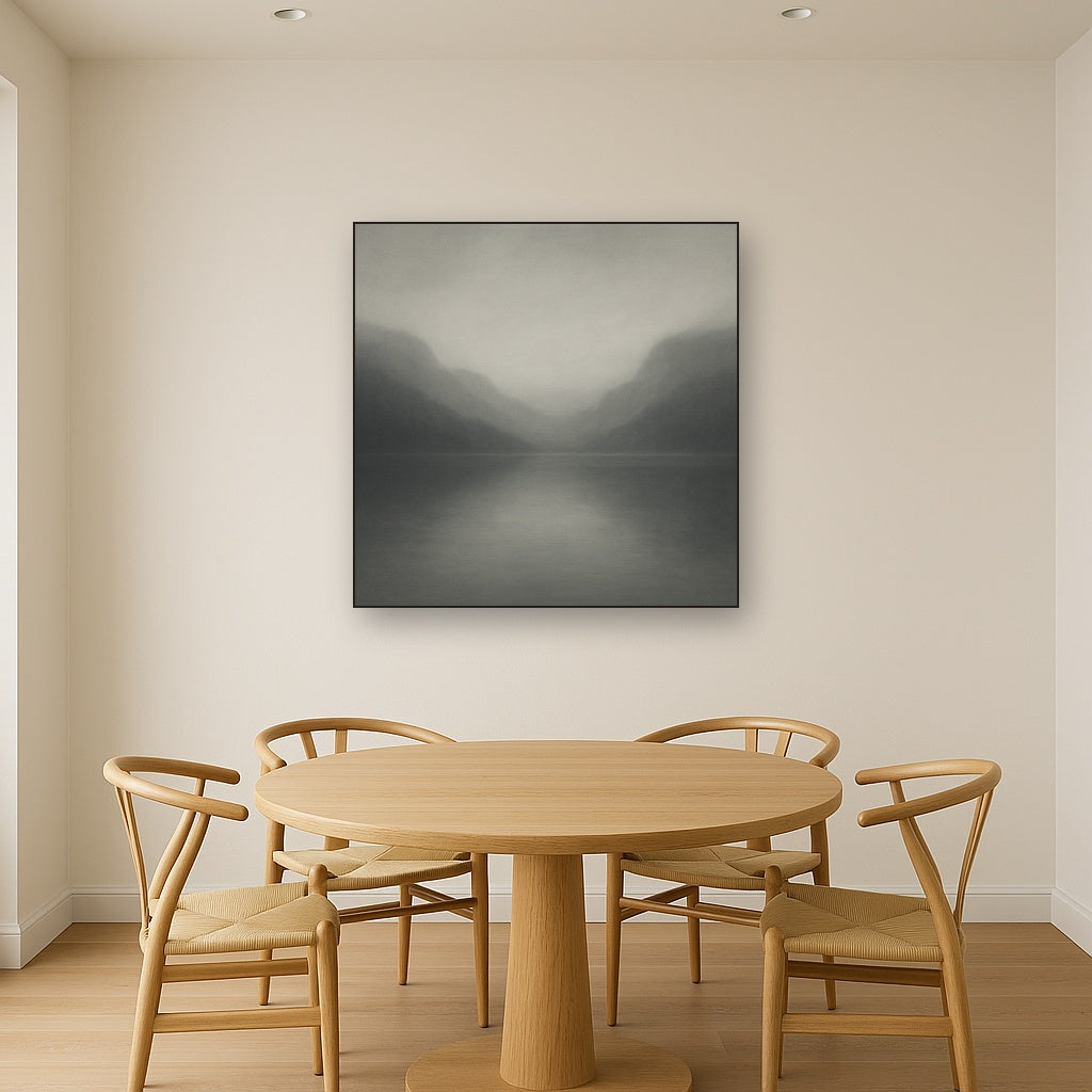 Misty Fjord Horizon in Monochromatic Slate No. 7 Oil Painting - View 4