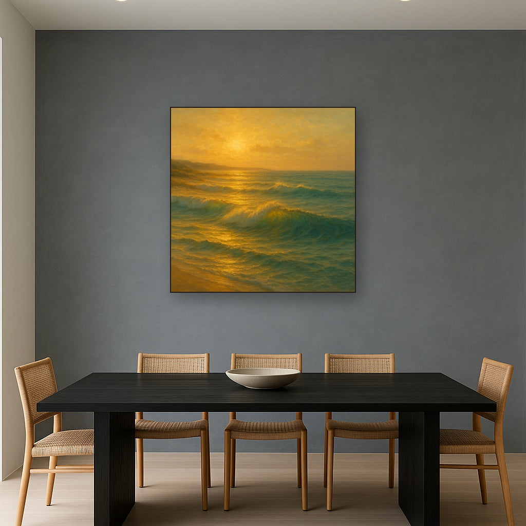 Golden Hour Sunlight on Ocean Swells No. 7 Oil Painting - View 4