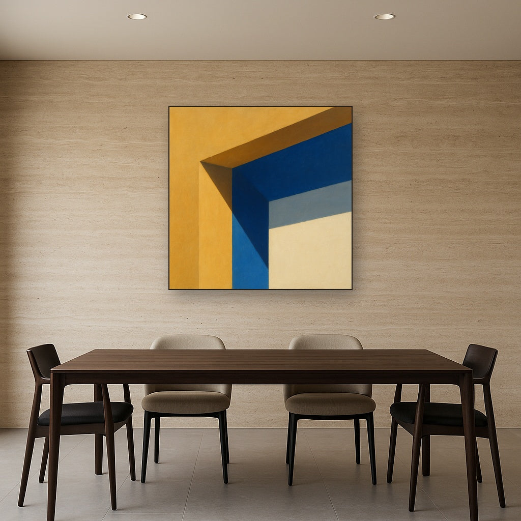 Sun & Shadow Architectural Facade Geometry Fine Art Oil Painting - View 4