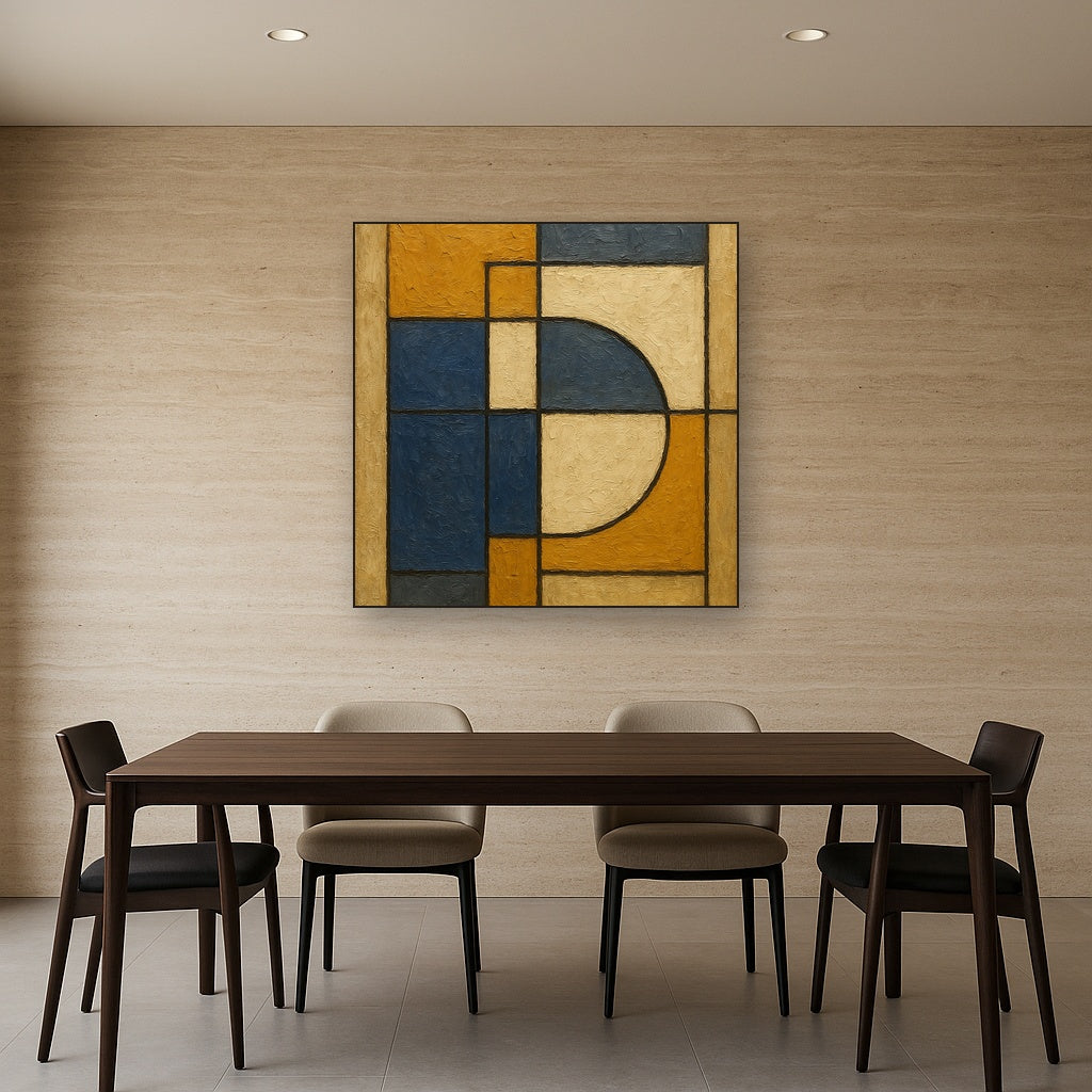 Bauhaus Geometric Balance No. 1 No. 5 Oil Painting - Styled in Elegant Dining Room