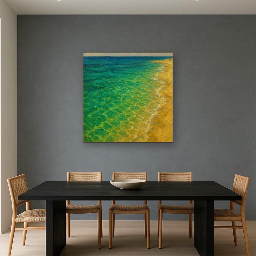 Sunlit Emerald Shallows Coastal Oil Painting - View 4