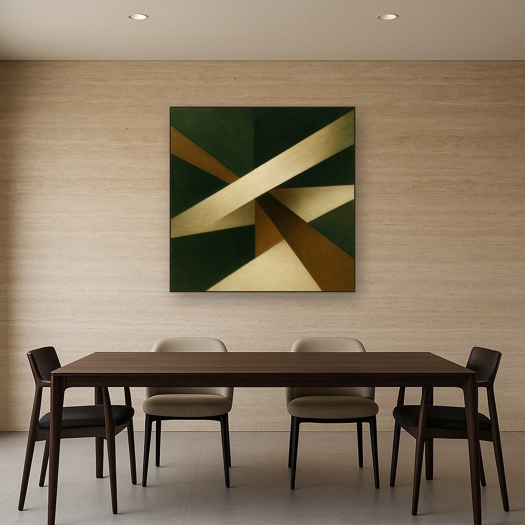 Kinetic Diagonal Planes in Forest & Alabaster Fine Art Oil Painting - View 4