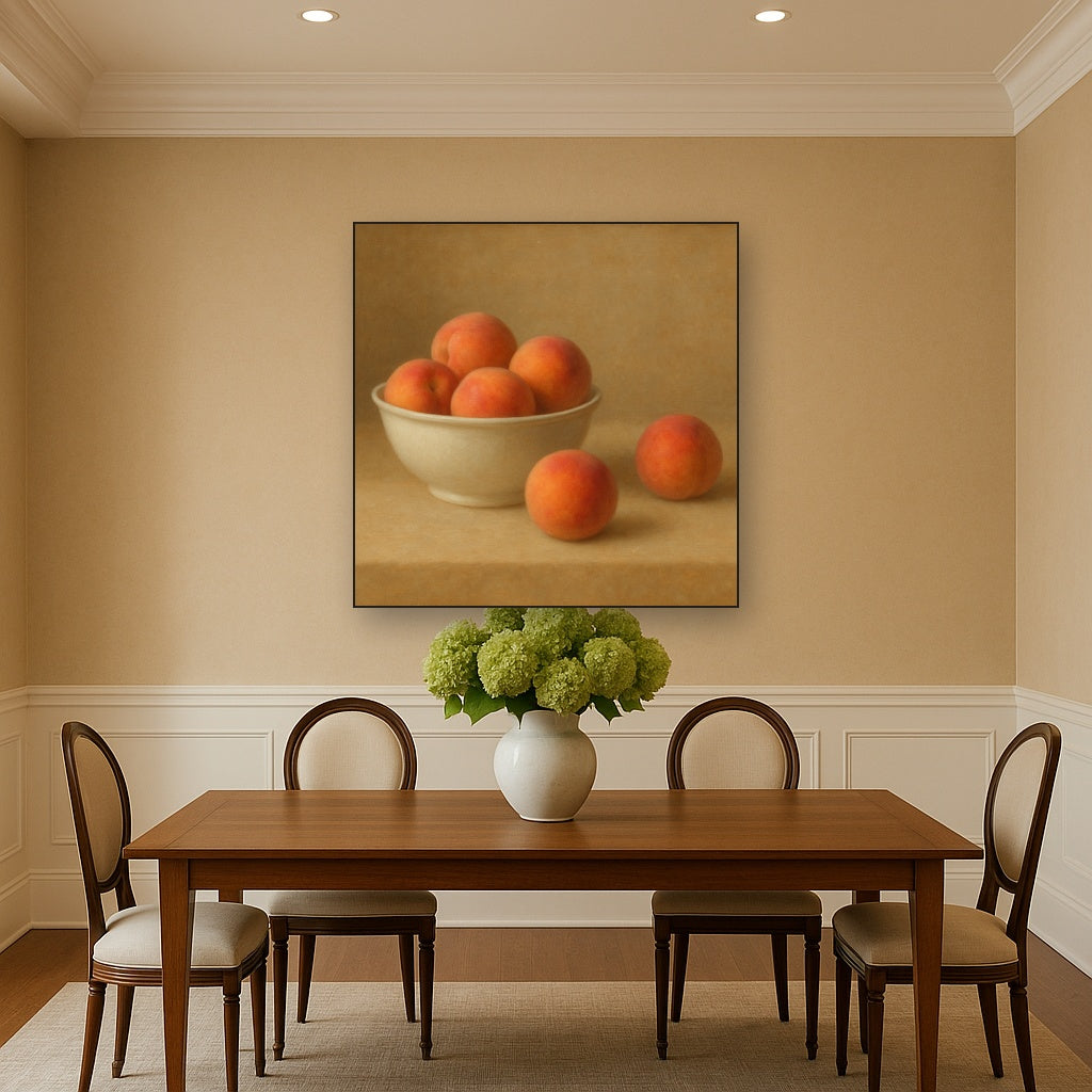 Heirloom Peaches & White Ceramic Bowl Oil Painting - View 4