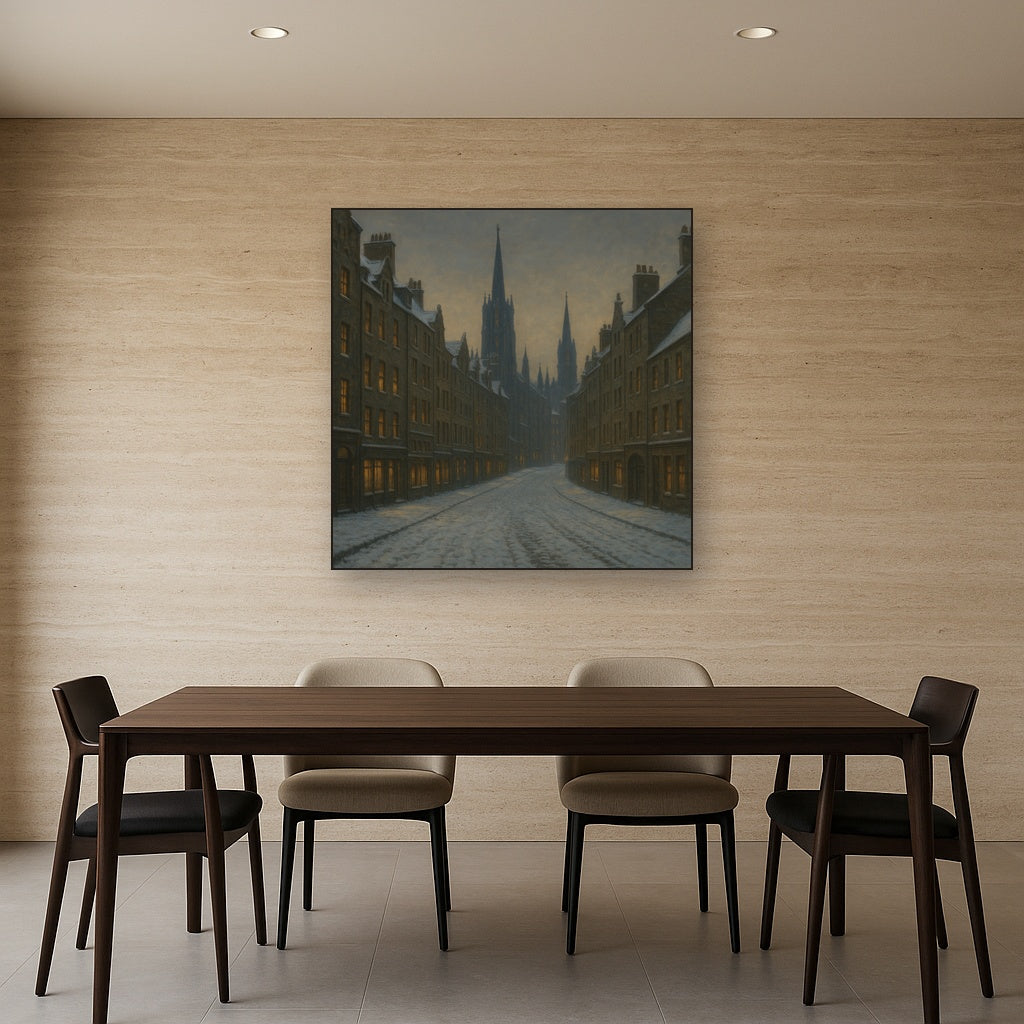 Edinburgh Old Town Royal Mile in Snow No. 22 Oil Painting - View 4