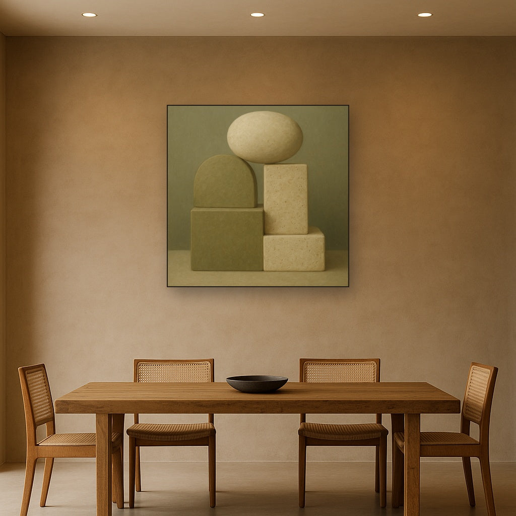 Muted Olive & Sandstone Geometric Balance No. 7 Oil Painting - View 4