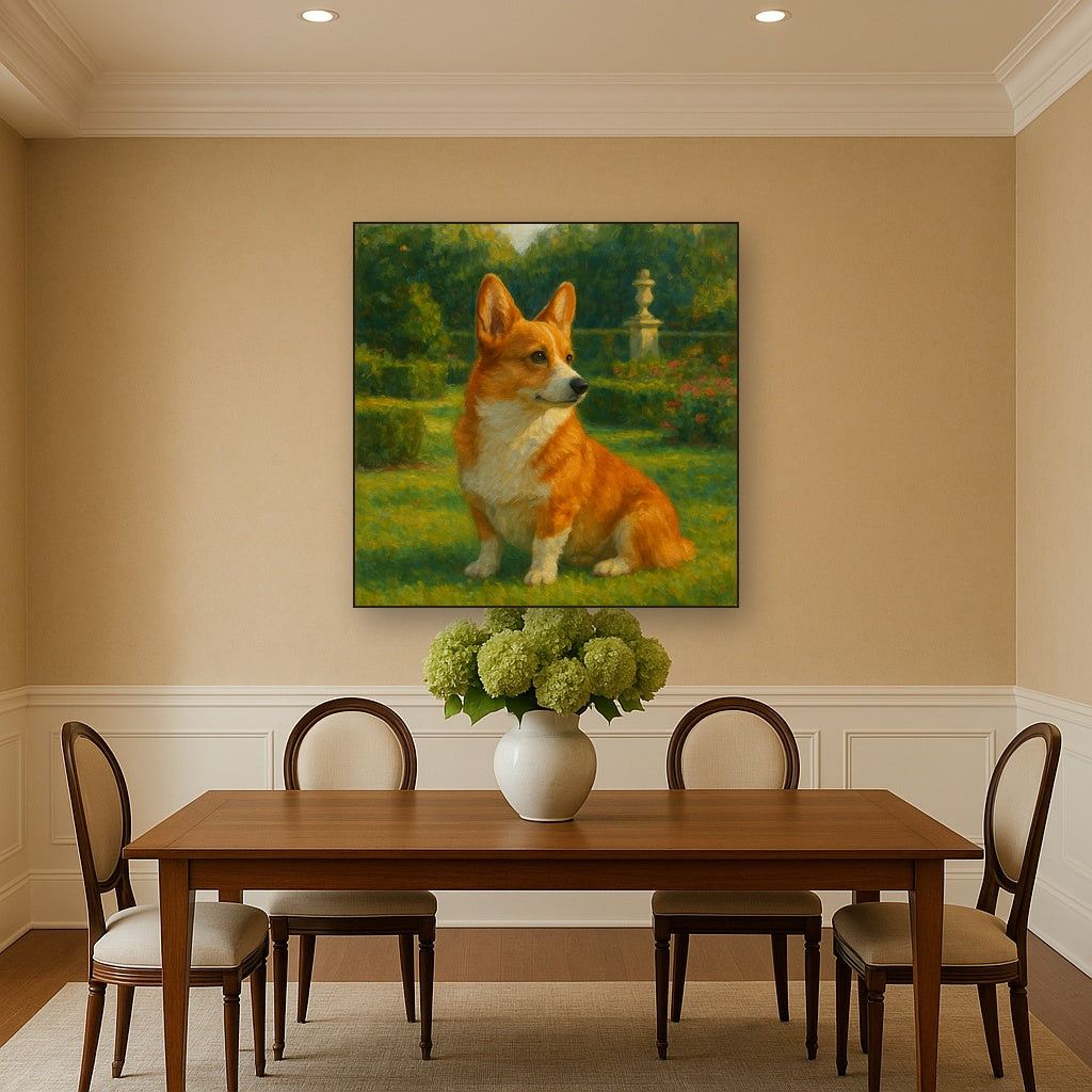Pembroke Welsh Corgi in Royal English Garden No. 13 Fine Art Oil Painting - View 4