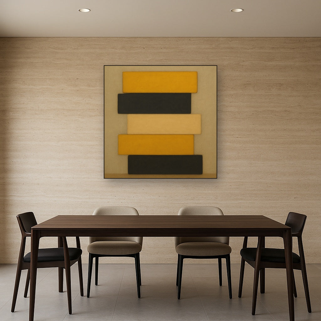 Stacked Horizon Blocks in Mustard & Charcoal No. 10 Oil Painting - View 4