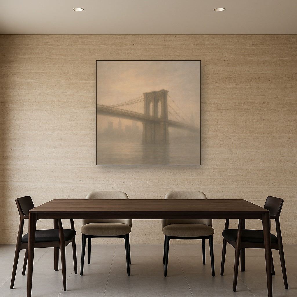 Brooklyn Bridge in Morning River Mist No. 20 Oil Painting - View 4