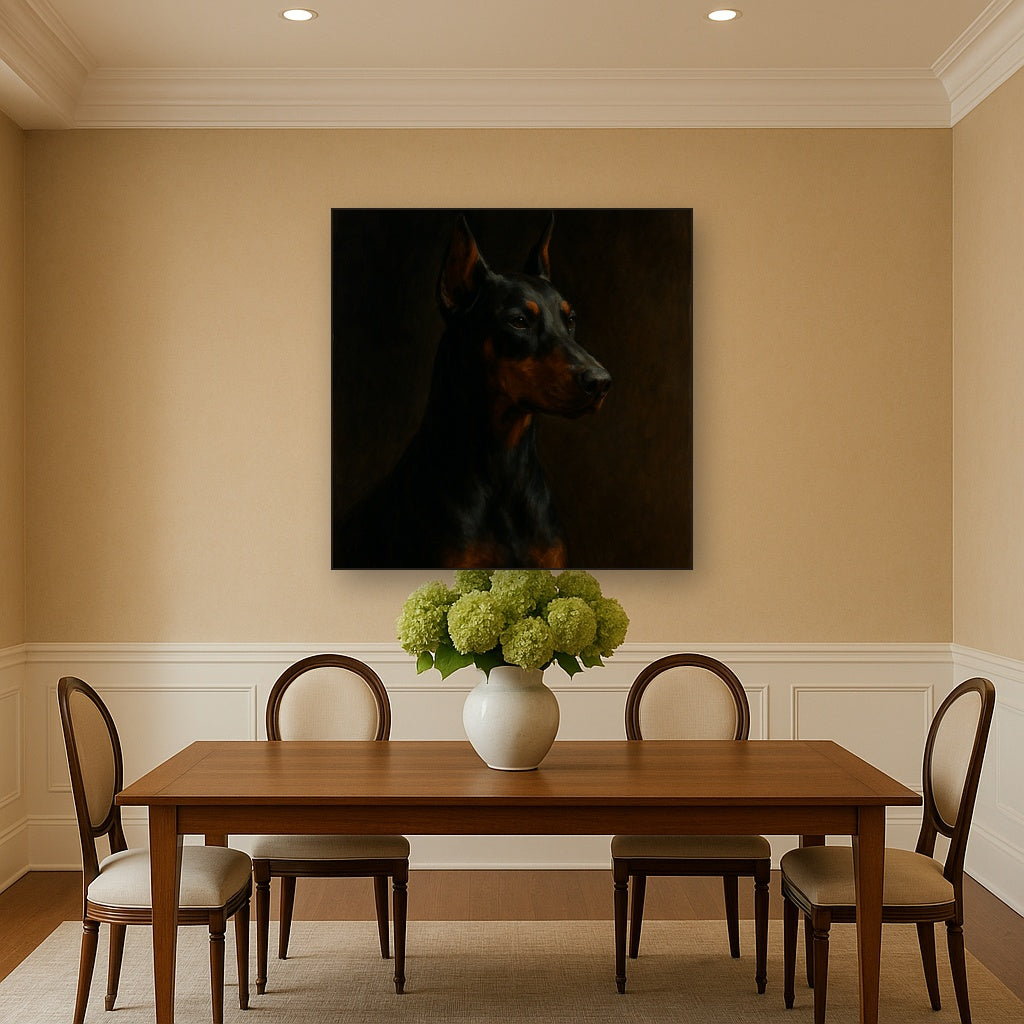 Alert Doberman Pinscher in Shadow & Light No. 6 Fine Art Oil Painting - View 4