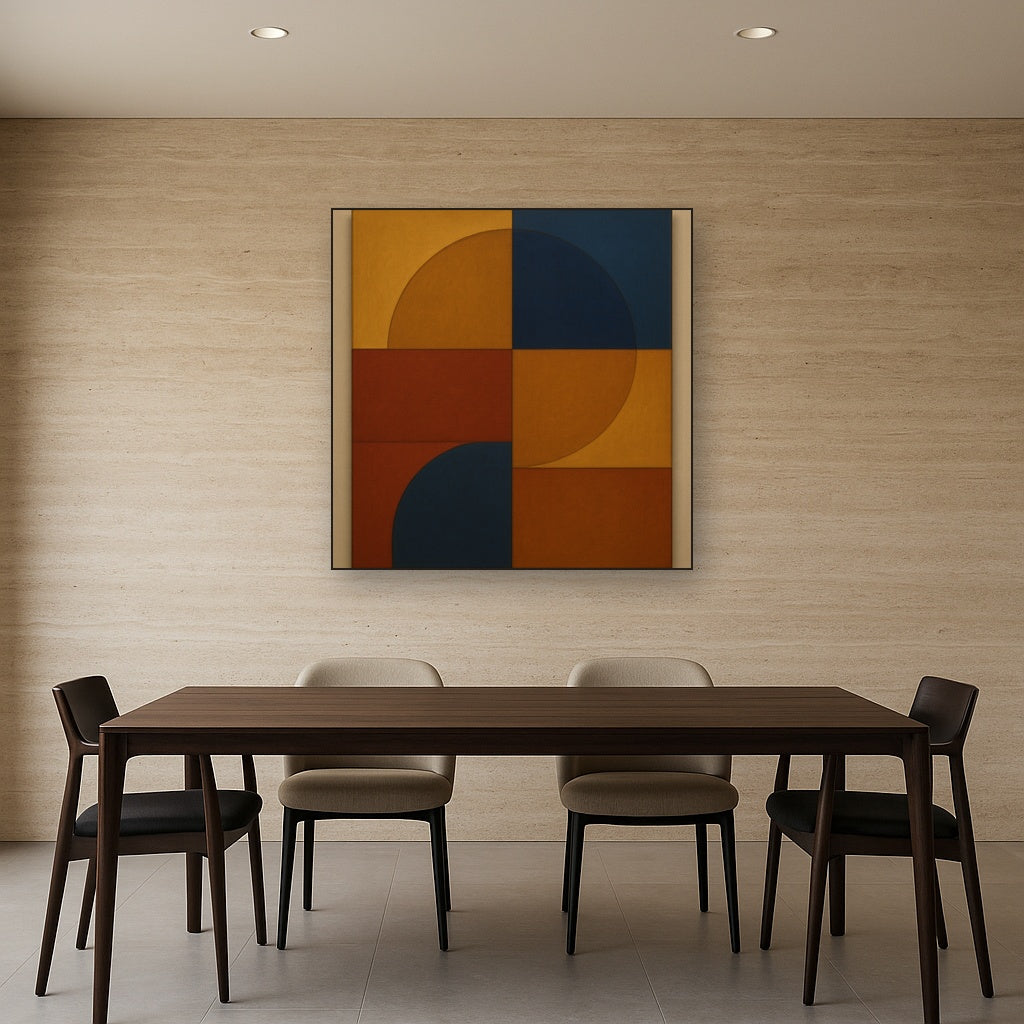 Bauhaus Quadrant Harmony in Primary Earth Tones No. 6 Oil Painting - View 4
